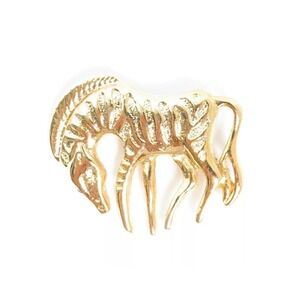 BRIGHT VINTAGE ZEBRA GOLD PLATED FIGURAL WILD ANIMAL BROOCH PIN